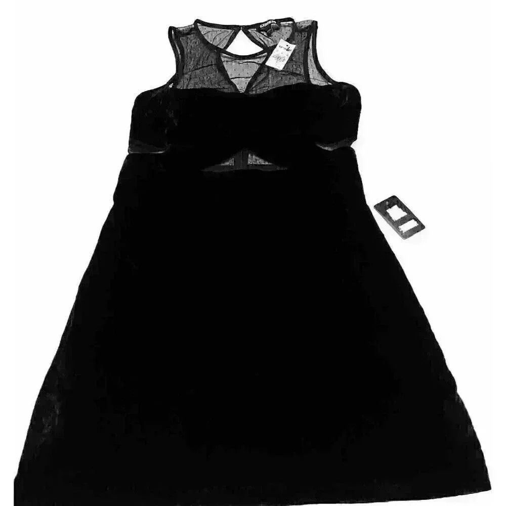 Express Black Velvet Dress Open Back Open Back Sheer Size 4 NWT